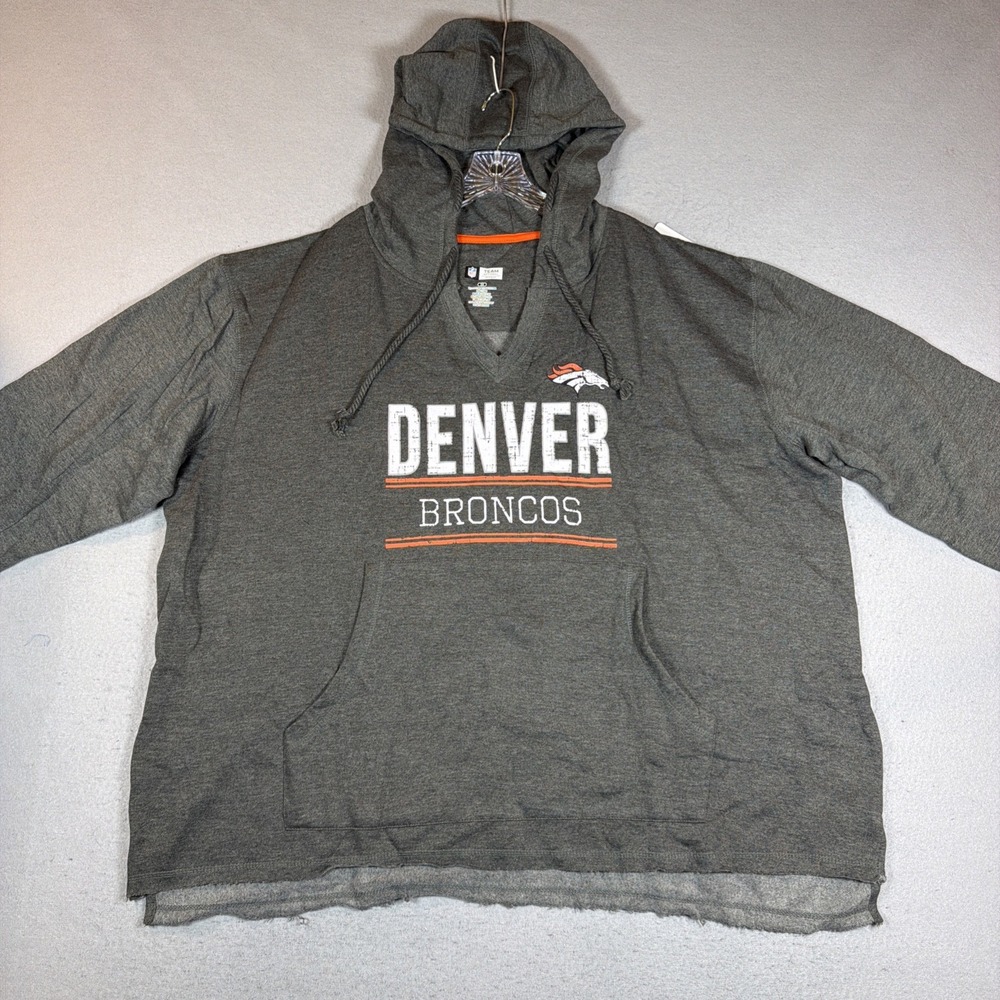 Denver Broncos NFL Team Apparel Womens Pullover Hoodie Gray 3XL Ram Hem NEW